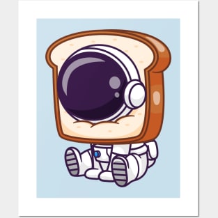 Cute Astronaut With Bread Cartoon Posters and Art